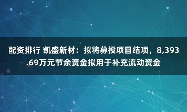 配资排行 凯盛新材:拟将募投项目结项,8,393.69万元节余资金拟用于补充流动资金